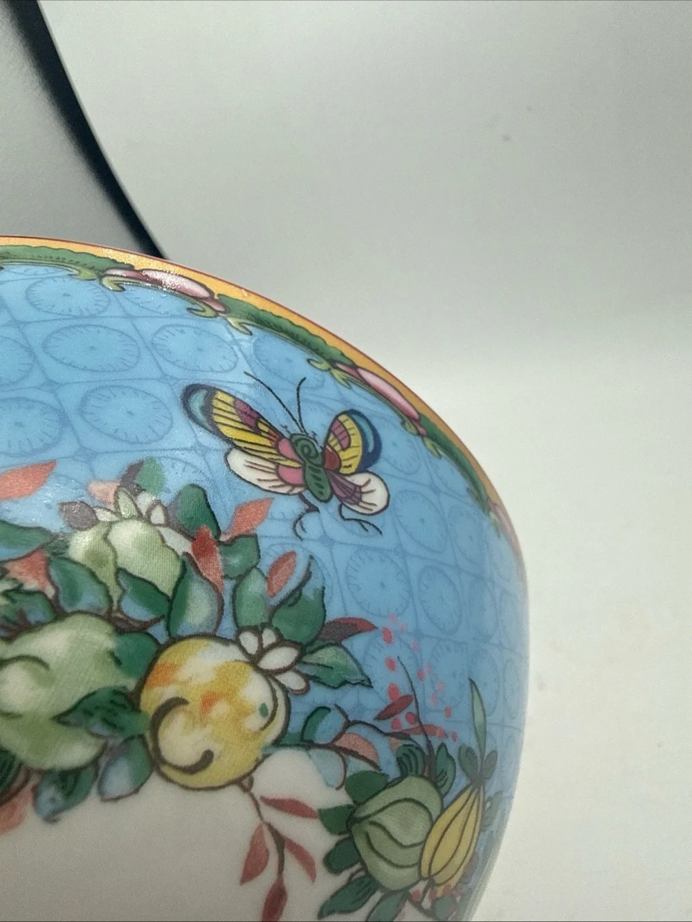 Williams Sonoma Blue Floral Butterfly Ceramic Bowl